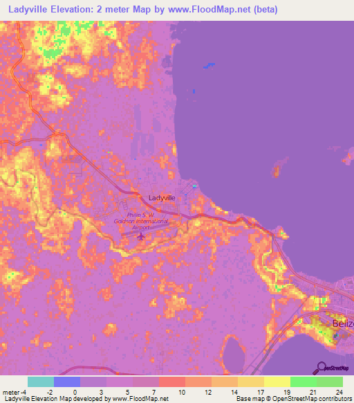 Ladyville,Belize Elevation Map