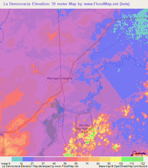La Democracia,Belize Elevation Map