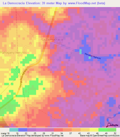 La Democracia,Belize Elevation Map