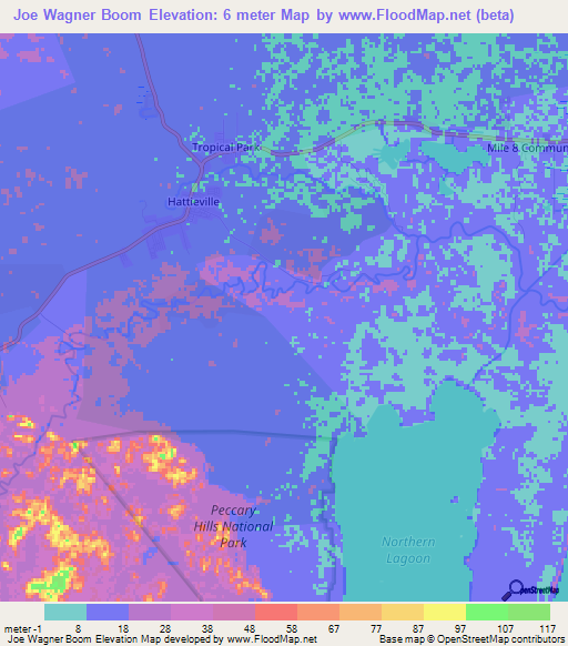 Joe Wagner Boom,Belize Elevation Map