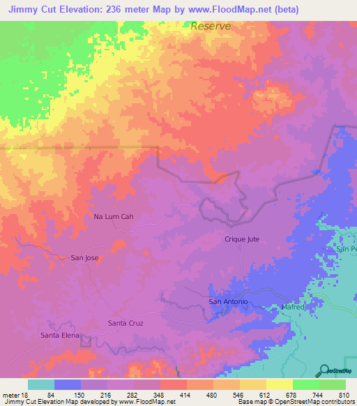 Jimmy Cut,Belize Elevation Map