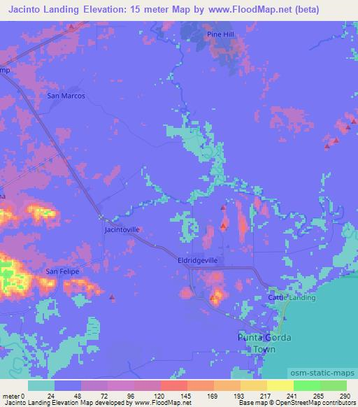 Jacinto Landing,Belize Elevation Map