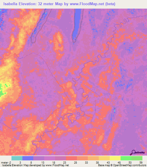 Isabella,Belize Elevation Map