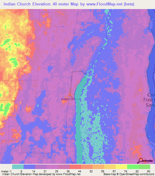 Indian Church,Belize Elevation Map