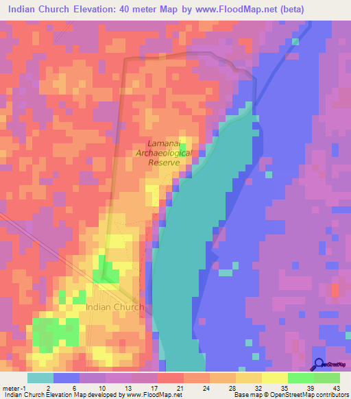 Indian Church,Belize Elevation Map