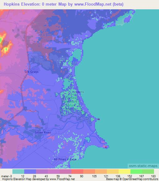 Hopkins,Belize Elevation Map