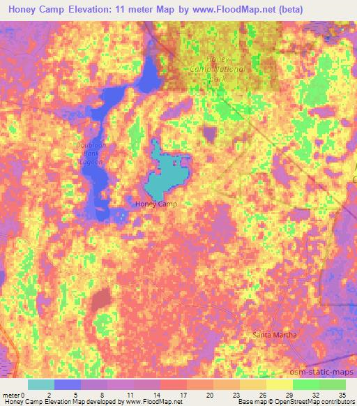 Honey Camp,Belize Elevation Map
