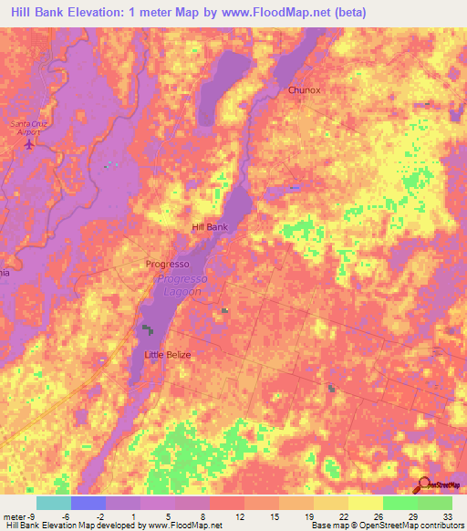 Hill Bank,Belize Elevation Map