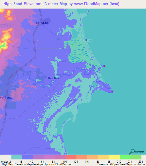 High Sand,Belize Elevation Map