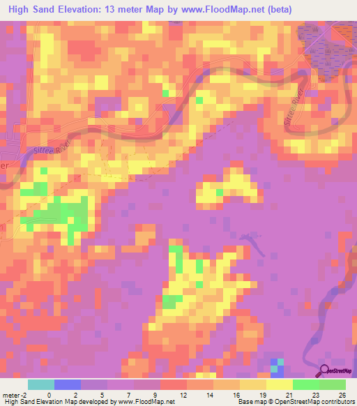 High Sand,Belize Elevation Map