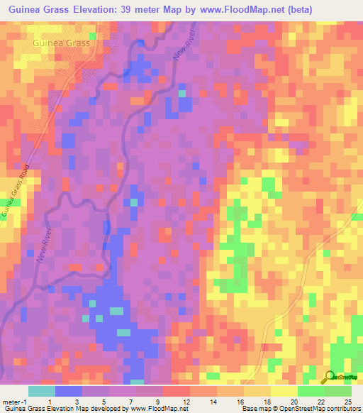 Guinea Grass,Belize Elevation Map