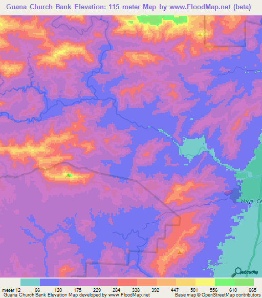 Guana Church Bank,Belize Elevation Map