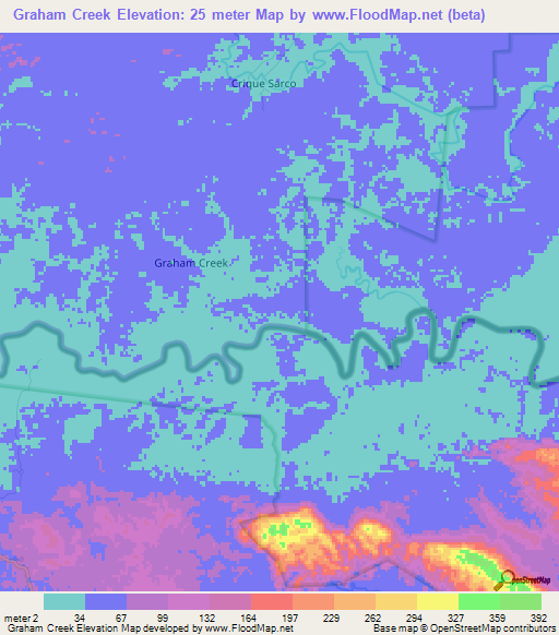 Graham Creek,Belize Elevation Map