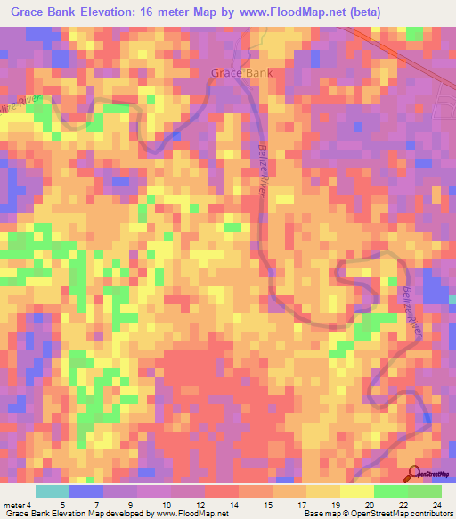 Grace Bank,Belize Elevation Map