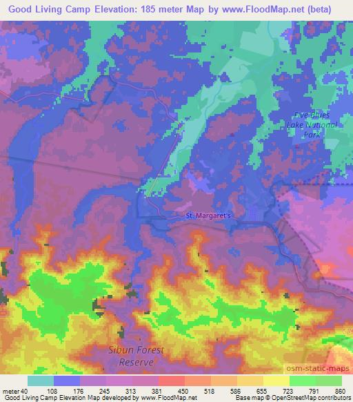 Good Living Camp,Belize Elevation Map
