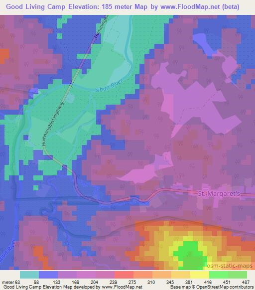 Good Living Camp,Belize Elevation Map