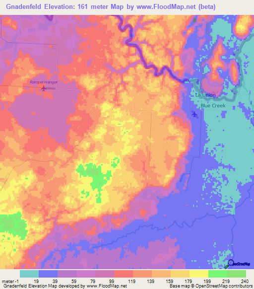 Gnadenfeld,Belize Elevation Map