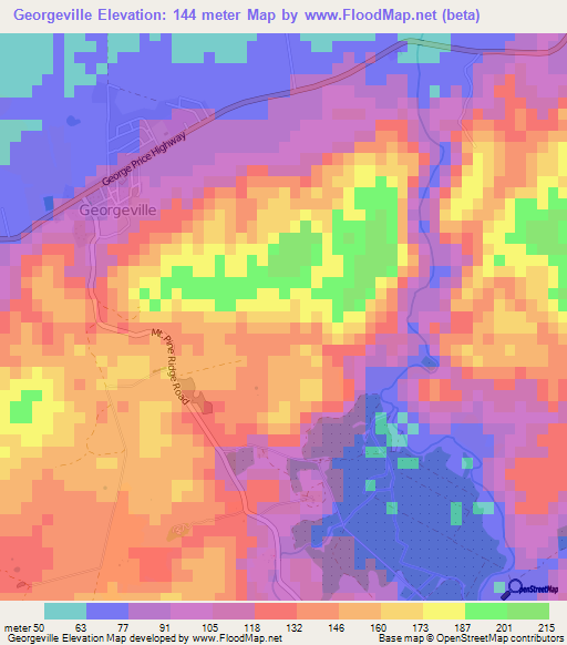 Georgeville,Belize Elevation Map