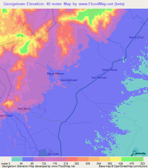 Georgetown,Belize Elevation Map