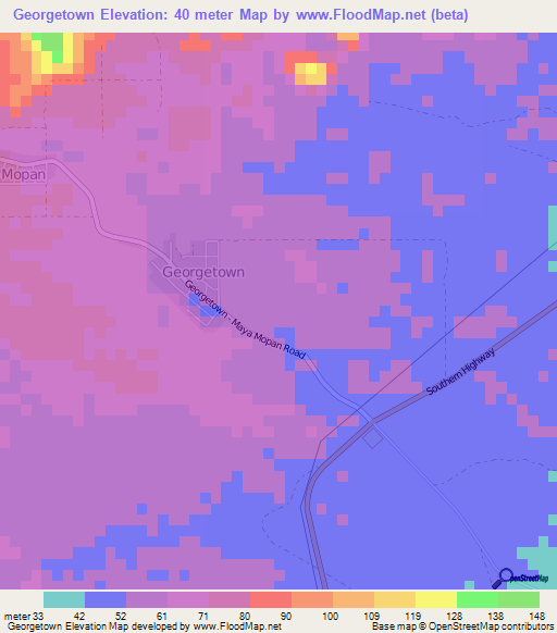 Georgetown,Belize Elevation Map