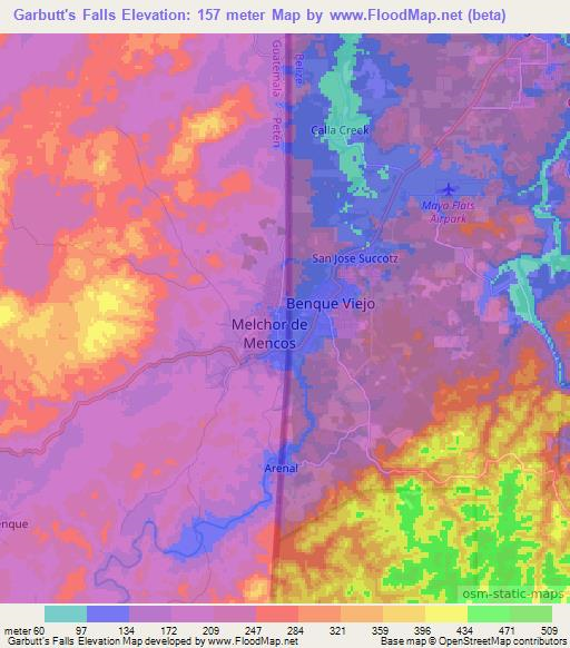 Garbutt's Falls,Belize Elevation Map