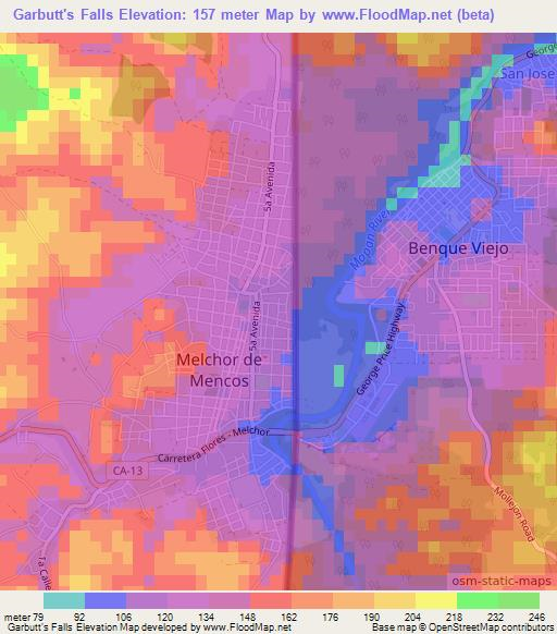 Garbutt's Falls,Belize Elevation Map