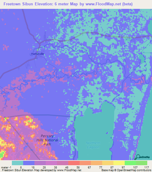 Freetown Sibun,Belize Elevation Map