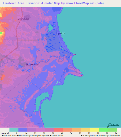 Freetown Area,Belize Elevation Map