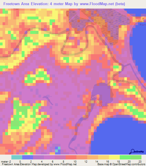 Freetown Area,Belize Elevation Map