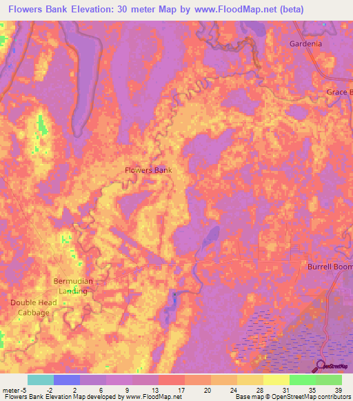 Flowers Bank,Belize Elevation Map