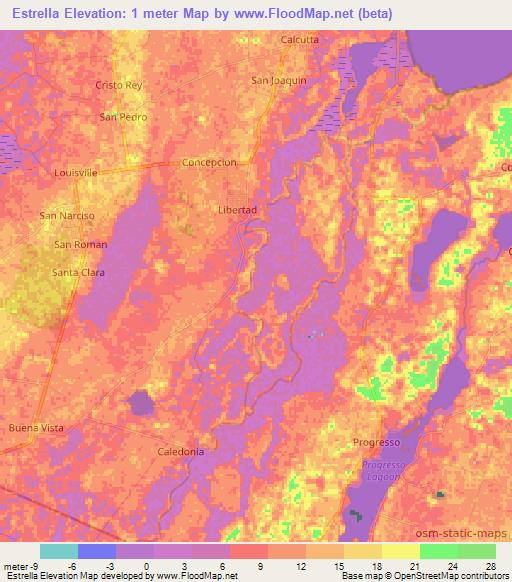 Estrella,Belize Elevation Map