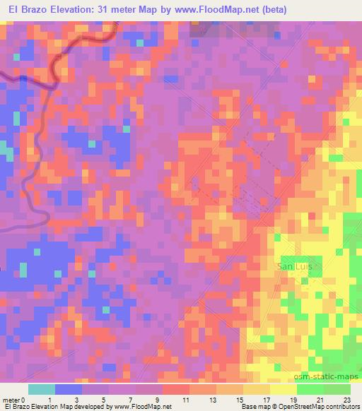 El Brazo,Belize Elevation Map