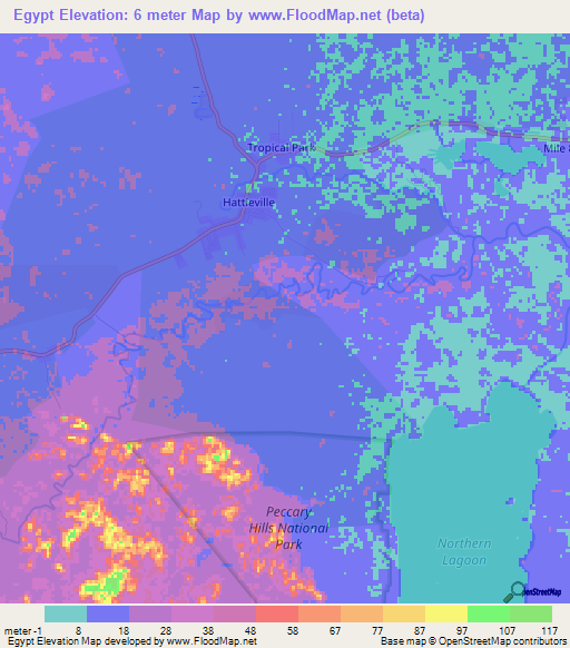 Egypt,Belize Elevation Map