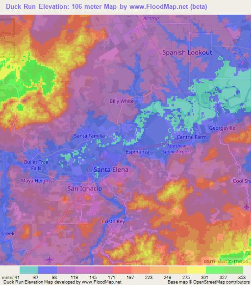 Duck Run,Belize Elevation Map
