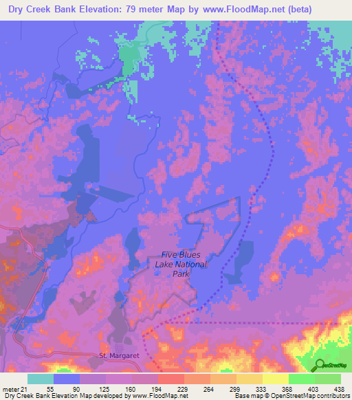 Dry Creek Bank,Belize Elevation Map