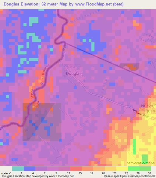 Douglas,Belize Elevation Map