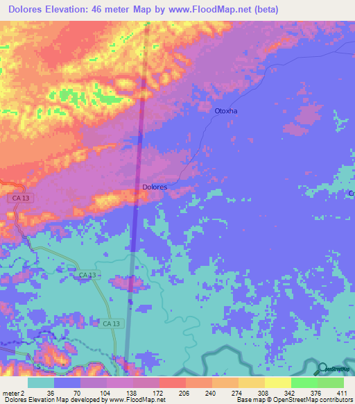 Dolores,Belize Elevation Map