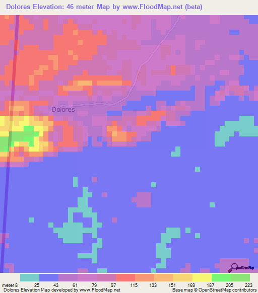 Dolores,Belize Elevation Map