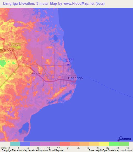 Dangriga,Belize Elevation Map
