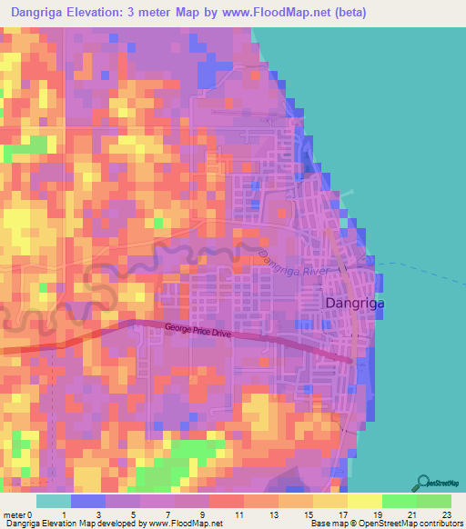 Dangriga,Belize Elevation Map