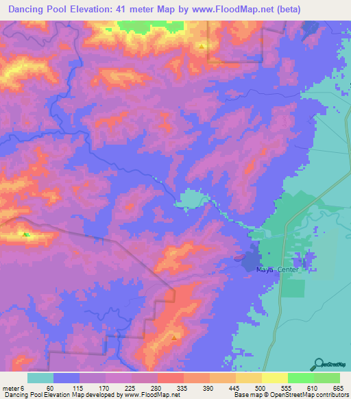Dancing Pool,Belize Elevation Map