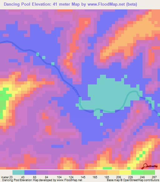Dancing Pool,Belize Elevation Map