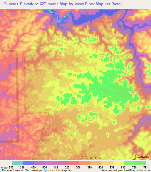 Cubetas,Belize Elevation Map