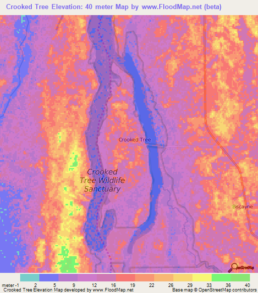 Crooked Tree,Belize Elevation Map