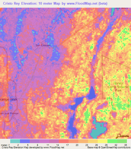 Cristo Rey,Belize Elevation Map