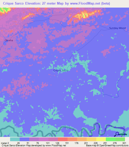 Crique Sarco,Belize Elevation Map