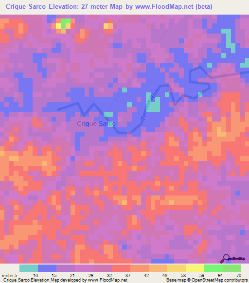 Crique Sarco,Belize Elevation Map