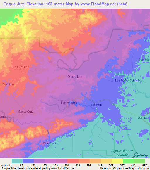 Crique Jute,Belize Elevation Map