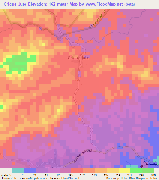 Crique Jute,Belize Elevation Map