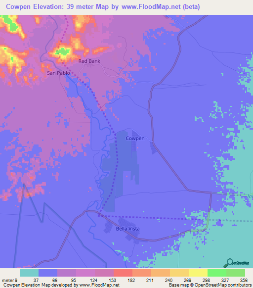 Cowpen,Belize Elevation Map